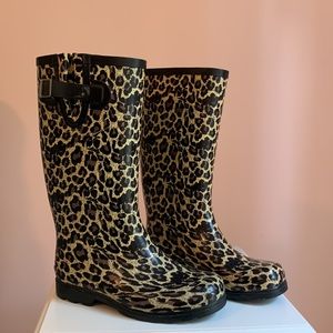 Leopard print rain boots